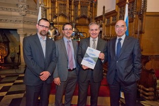 (l-r) Iain Gulland, director of Zero Waste Scotland; James Withers, chief executive of Scotland Food & Drink; Richard Lochhead, cabinet secretary for rural affairs and the environment; Gavin Hewitt, chief executive of the Scotch Whisky Association and the industry champion for sustainability at last weeks launch.